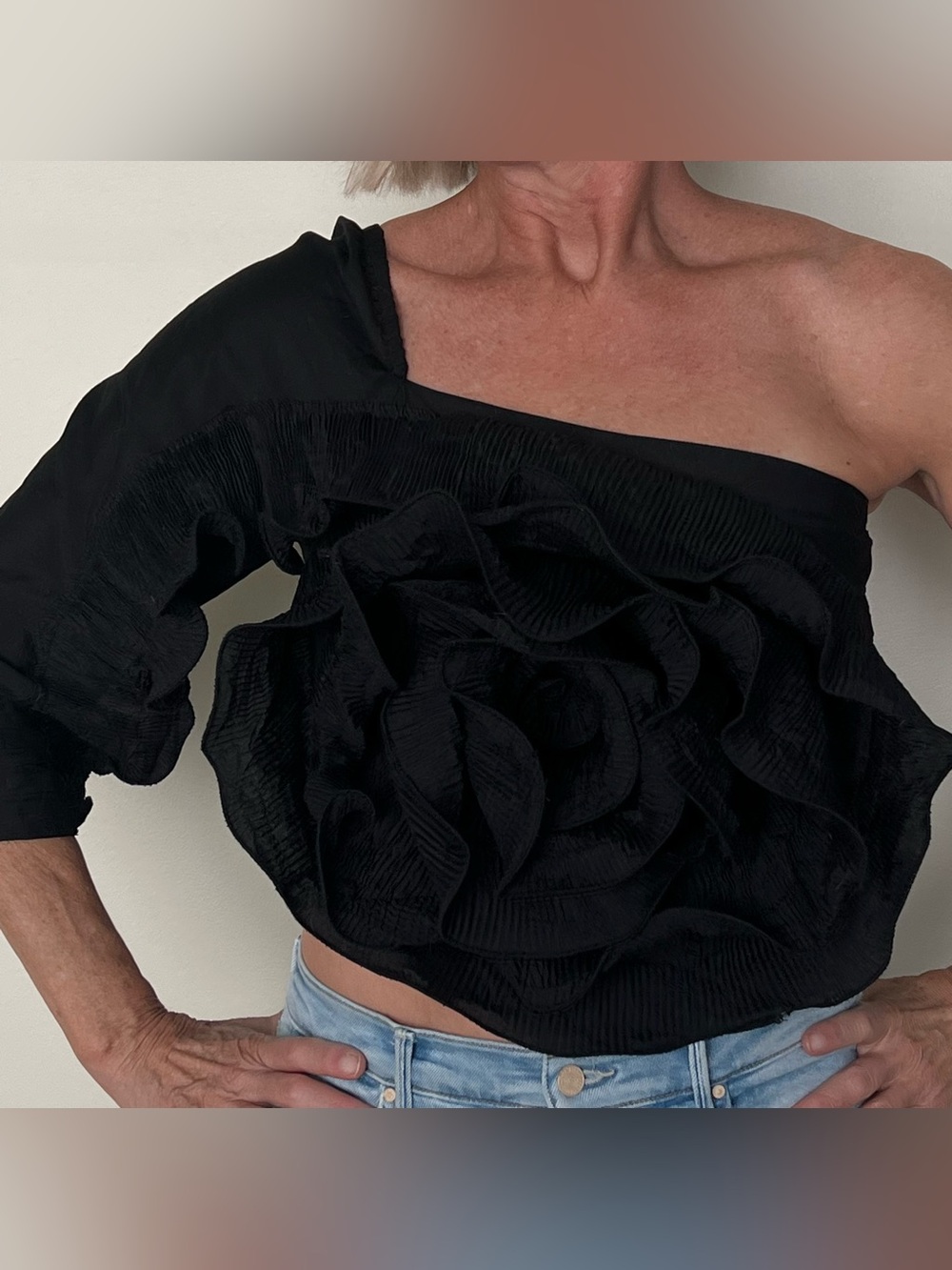 Anthropologie Let Me Be giant flower top one shoulder